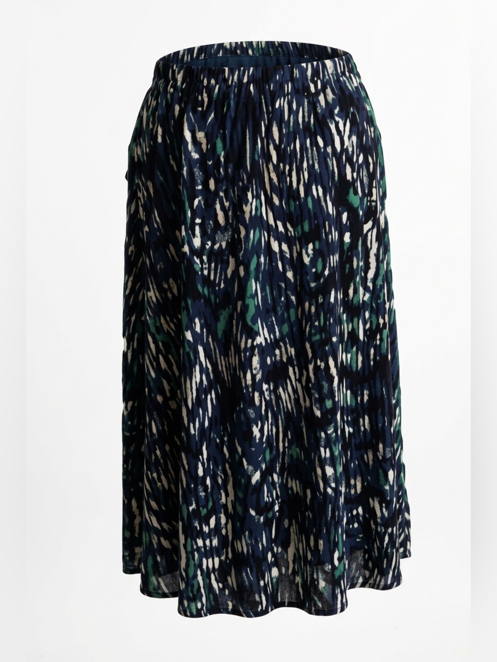 Chico’s Abstract Print Midi Skirt Blue Turquoise Black White Size 2 (L) - Picture 2 of 6